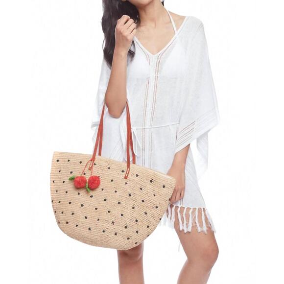 NEW MAR Y SOL florence straw tote with cherries charm in beige - Picture 3 of 3